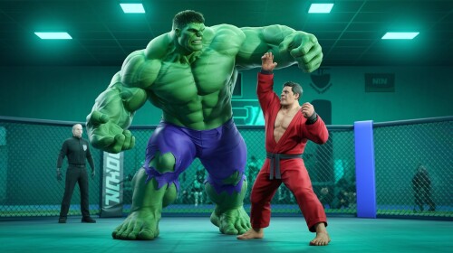 a 3d render of an mma fight between the hulk and a rTV03jh6S7OXu9T1IgqcUQ SYUqB oIRuiytuc5Q1pJ5g