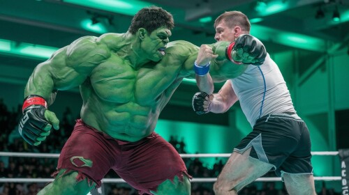 a photo of the hulk in an mma fight with a regular 4SGuXvswQ8CEmB1LagT4BQ SYUqB oIRuiytuc5Q1pJ5g