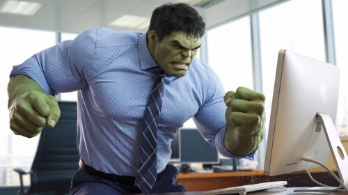 a photo of the hulk dressed in business casual att Ly7nKXIvTM2WaGJ2eZNOSQ LmsFKpD2SF6ogBMMKp1ZHQ